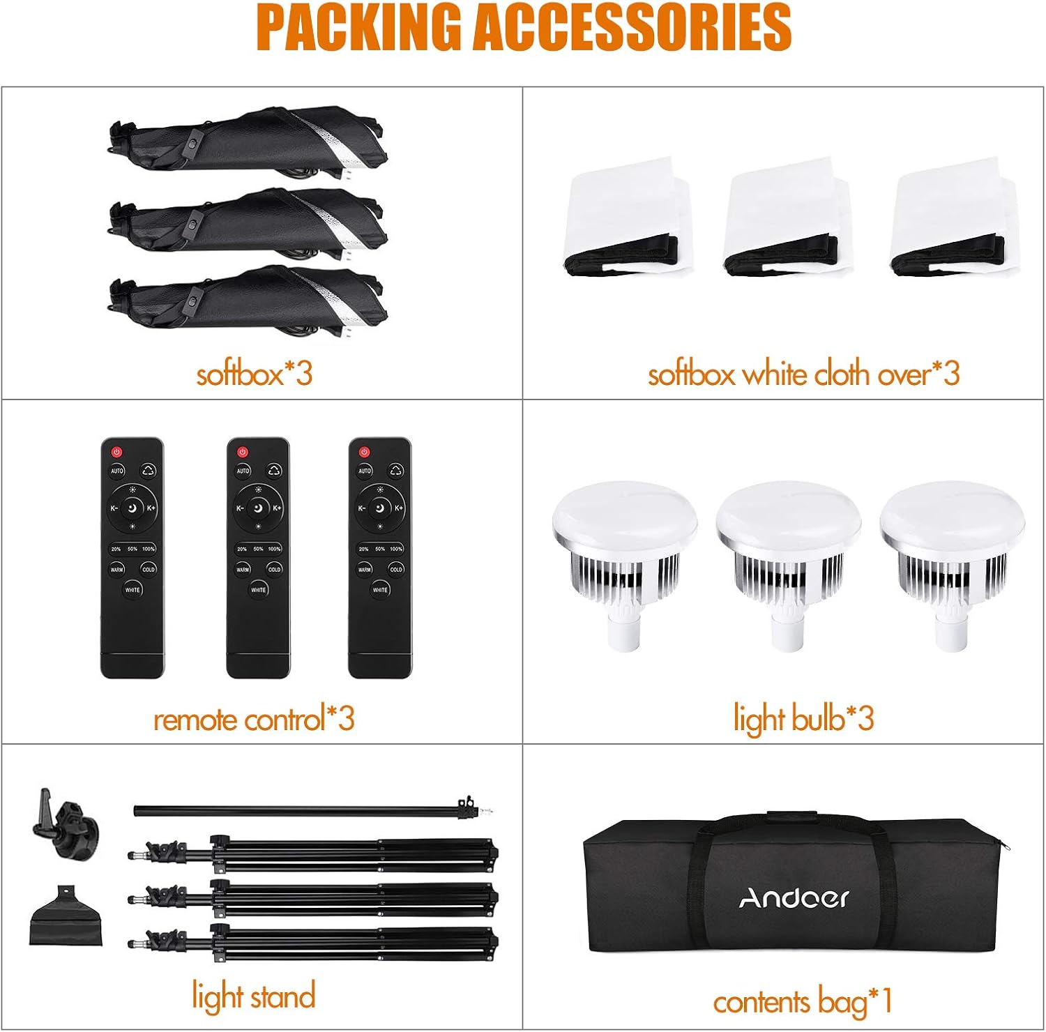 Andoer Softbox Photography Lighting Kit Professional Studio Equipment with 20"x28" Softbox, 2800-5700K 85W Bi-Color Temperature Bulb with Remote, Light Stand, Boom Arm for Portrait Product Shooting - Image 9