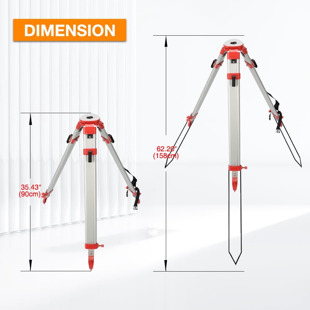 Surveying Tripod, Aluminum Survey Tripod with 5/8-Inch 11-Threaded Flat Head Quick Clamp for Auto Level - Image 4