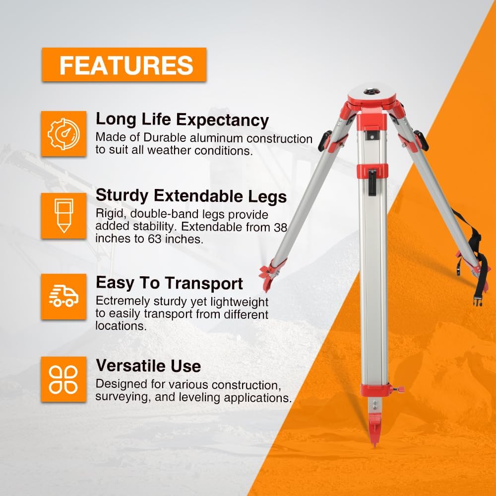 Surveying Tripod, Aluminum Survey Tripod with 5/8-Inch 11-Threaded Flat Head Quick Clamp for Auto Level - Image 5