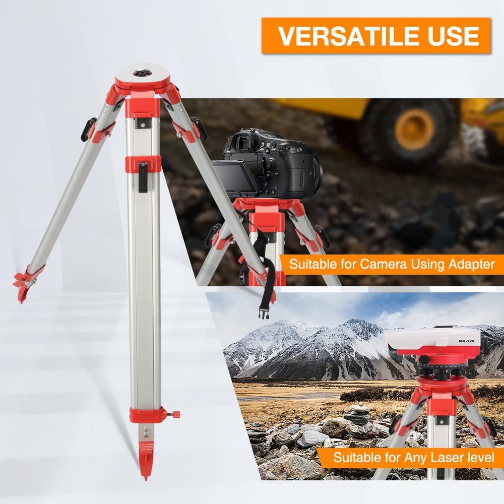 Surveying Tripod, Aluminum Survey Tripod with 5/8-Inch 11-Threaded Flat Head Quick Clamp for Auto Level - Image 8